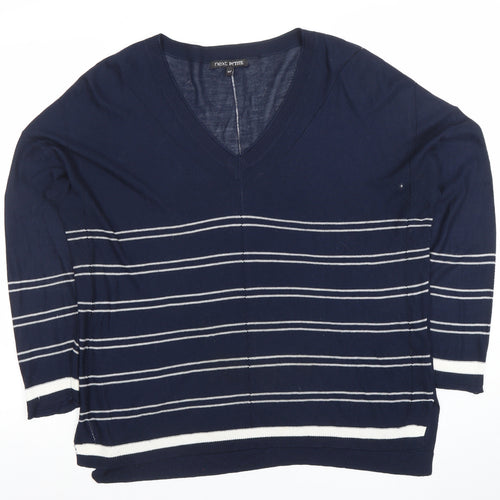 Next Petite Women's Blue Striped V-Neck Knit Top Size 14