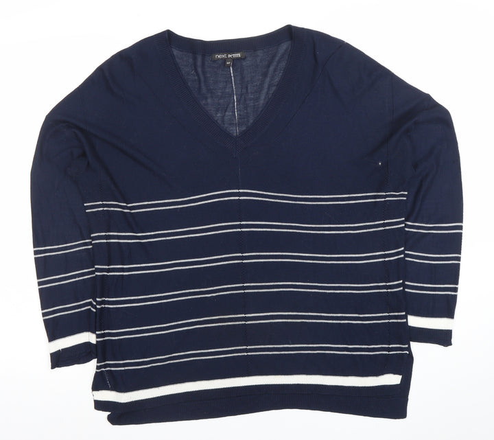 Next Petite Women's Blue Striped V-Neck Knit Top Size 14