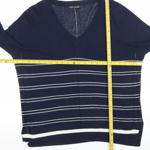 Next Petite Women's Blue Striped V-Neck Knit Top Size 14