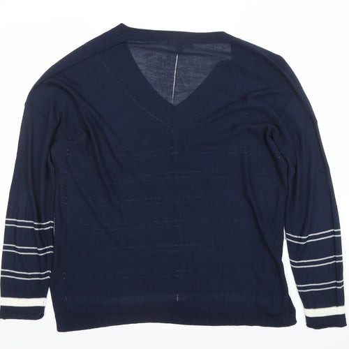 Next Petite Women's Blue Striped V-Neck Knit Top Size 14