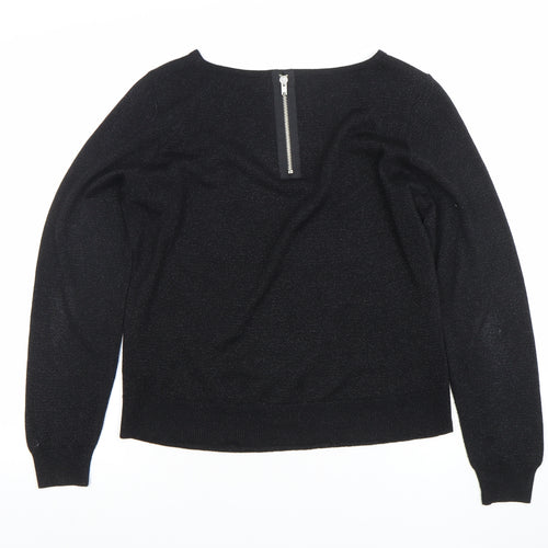 Marks and Spencer Women’s Black Knit Long Sleeve Zip Back Blouse Size 14