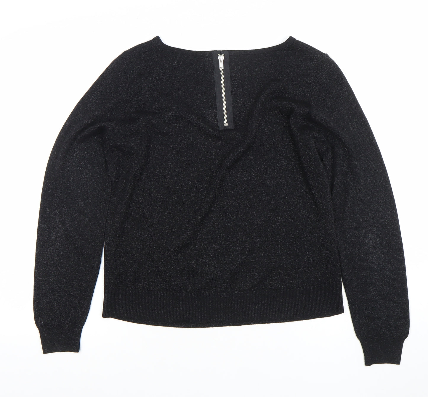 Marks and Spencer Women’s Black Knit Long Sleeve Zip Back Blouse Size 14