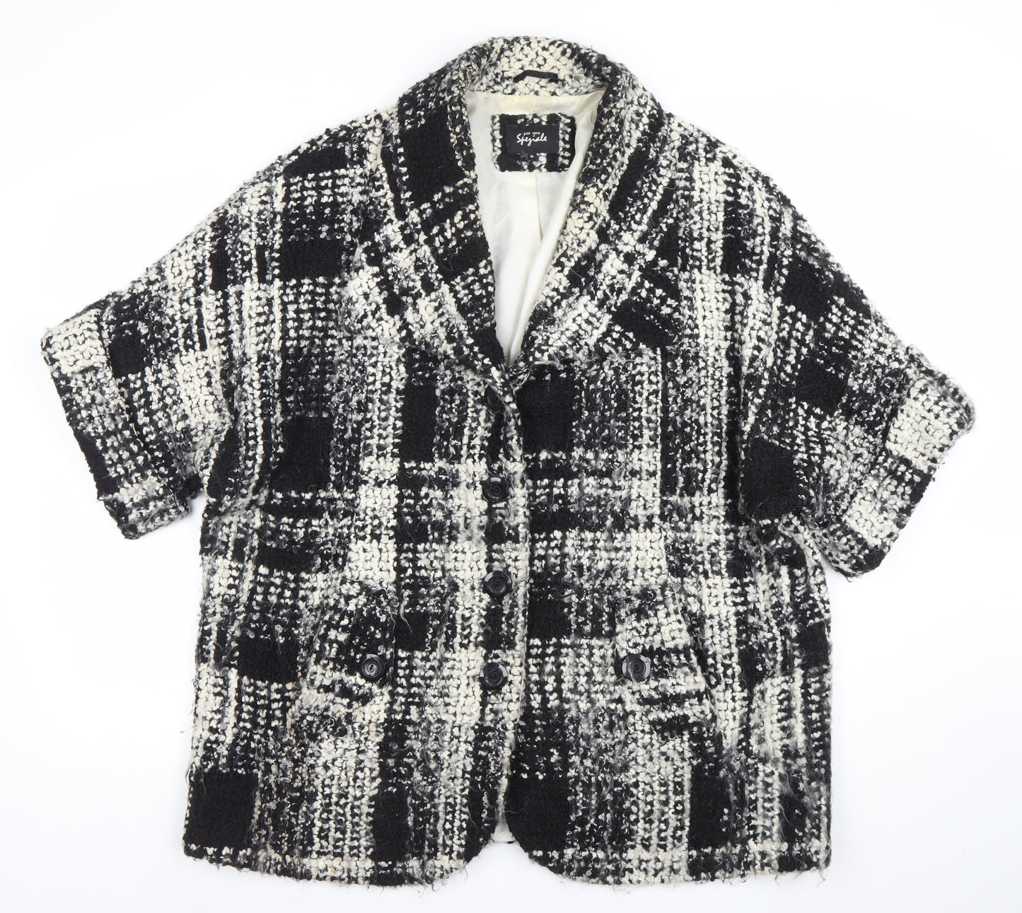 Per Una Speziale Women's Black Checked Wool Blend Blazer Size 16
