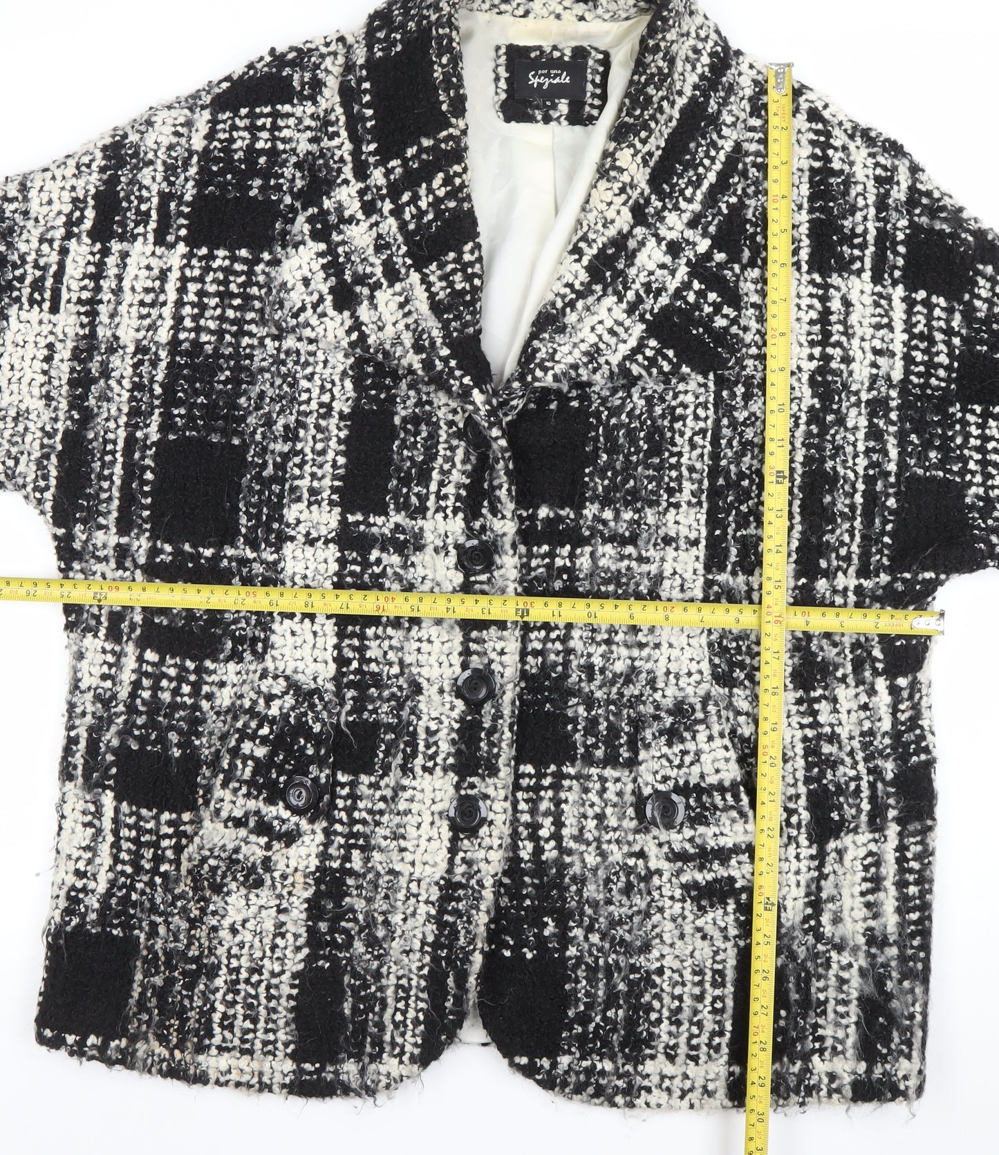 Per Una Speziale Women's Black Checked Wool Blend Blazer Size 16