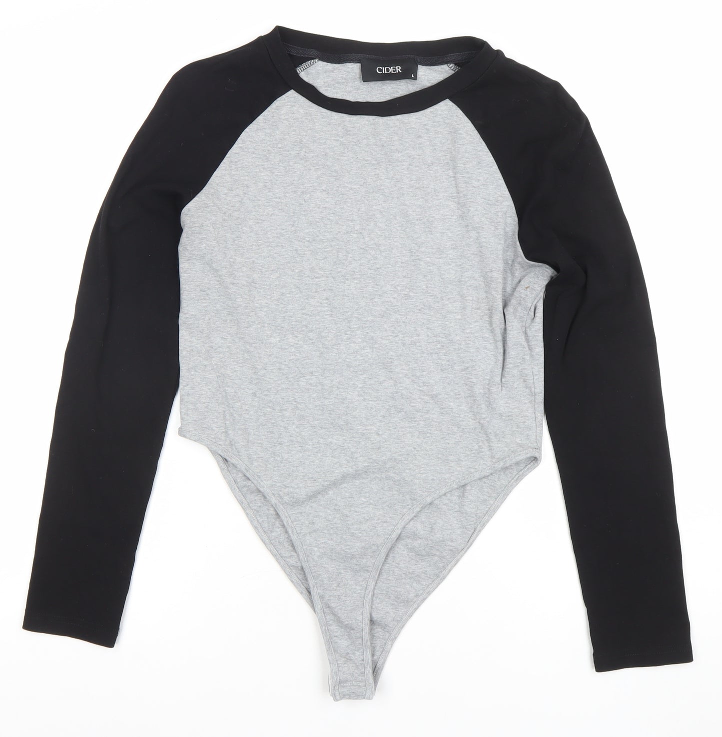 Cider Womens Grey Black Long Sleeve Bodysuit L