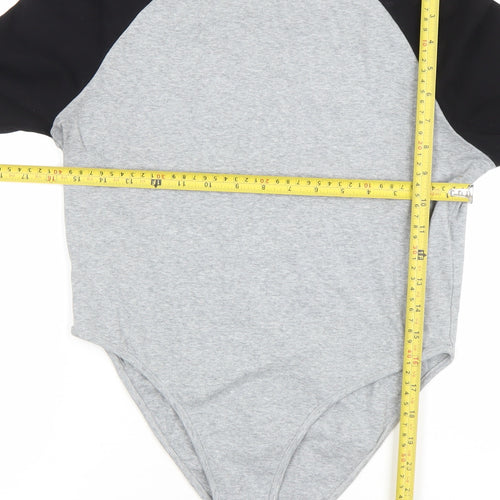 Cider Womens Grey Black Long Sleeve Bodysuit L