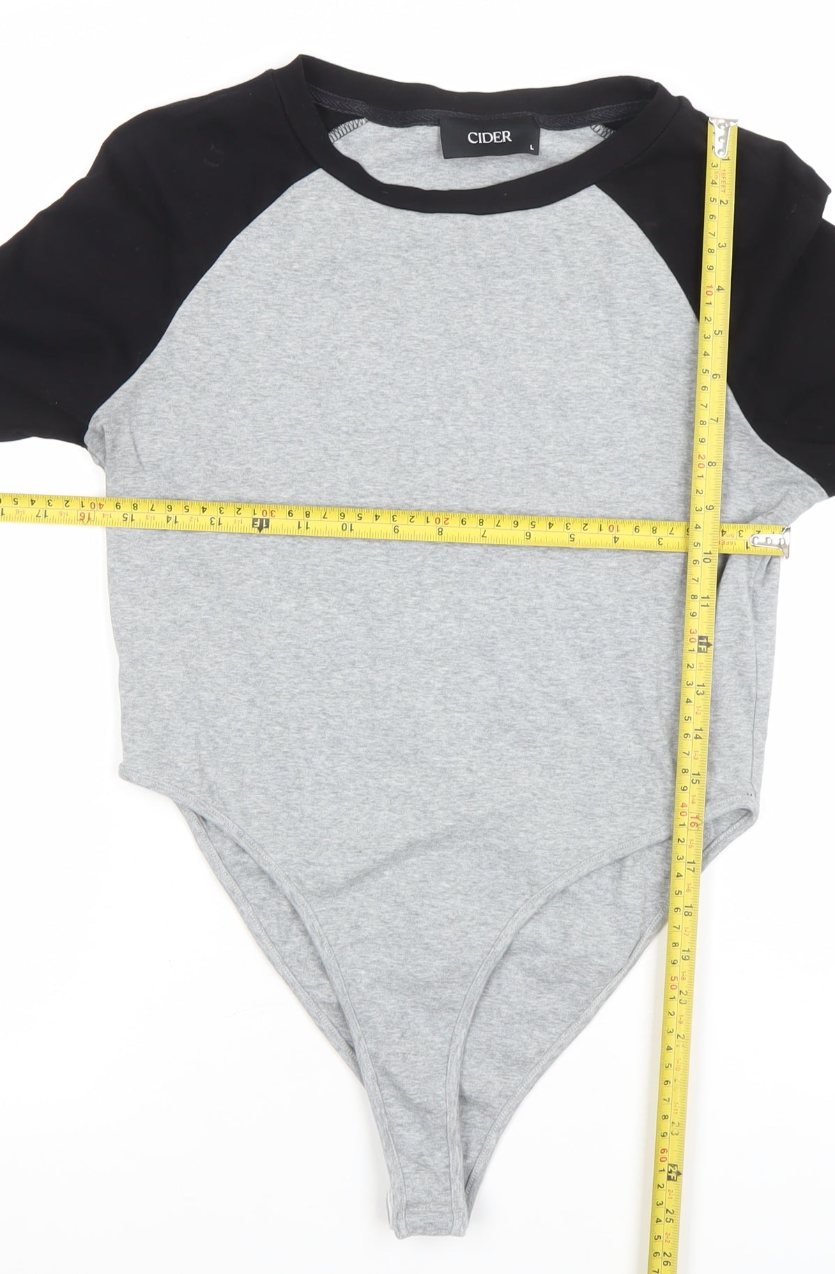 Cider Womens Grey Black Long Sleeve Bodysuit L