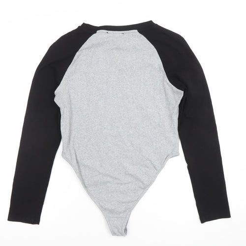 Cider Womens Grey Black Long Sleeve Bodysuit L