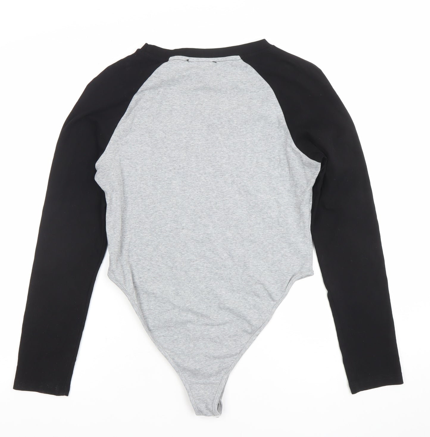 Cider Womens Grey Black Long Sleeve Bodysuit L