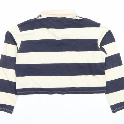 H&M Girls Blue Beige Striped Long Sleeve Polo Top 10-12 Years
