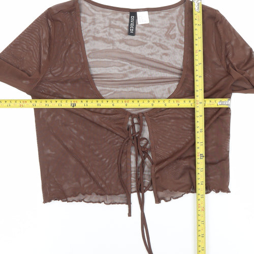 H&M Divided Women’s Brown Mesh Cropped Tie Blouse Long Sleeve Size S