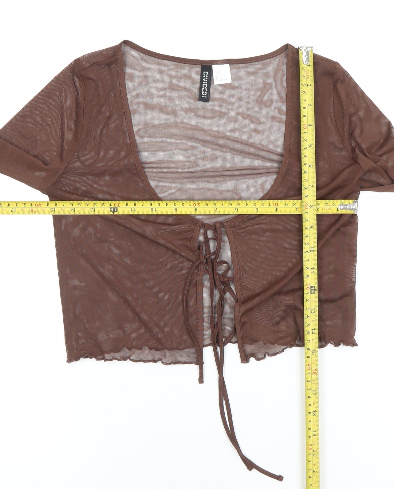 H&M Divided Women’s Brown Mesh Cropped Tie Blouse Long Sleeve Size S