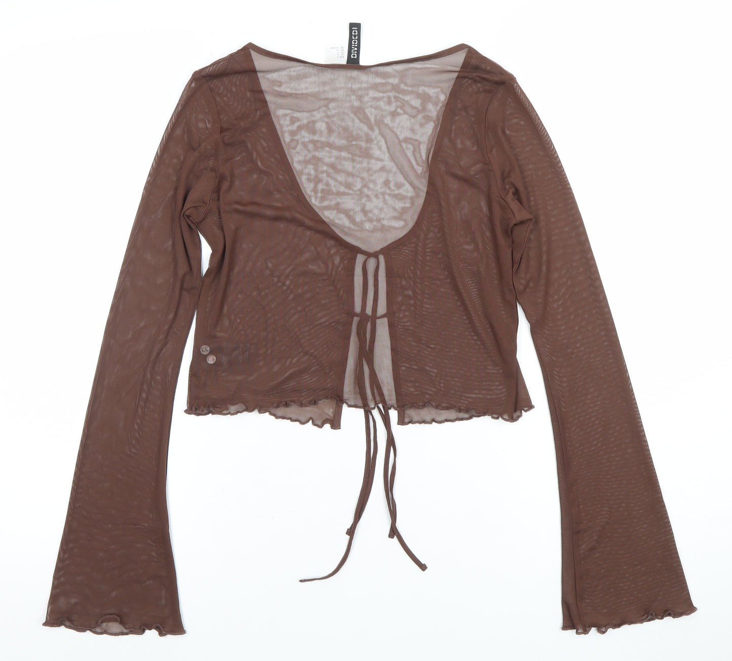 H&M Divided Women’s Brown Mesh Cropped Tie Blouse Long Sleeve Size S