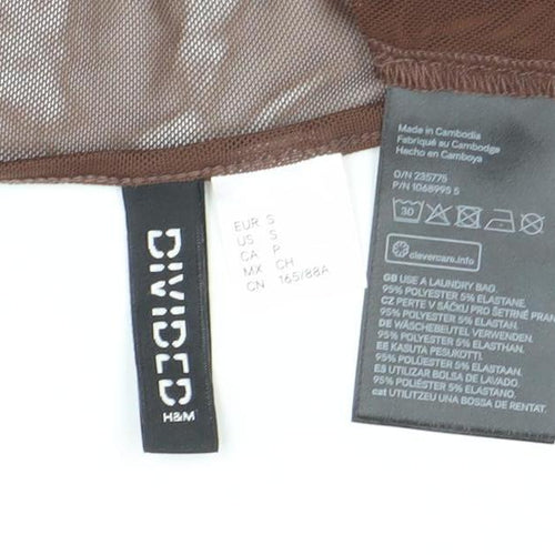 H&M Divided Women’s Brown Mesh Cropped Tie Blouse Long Sleeve Size S