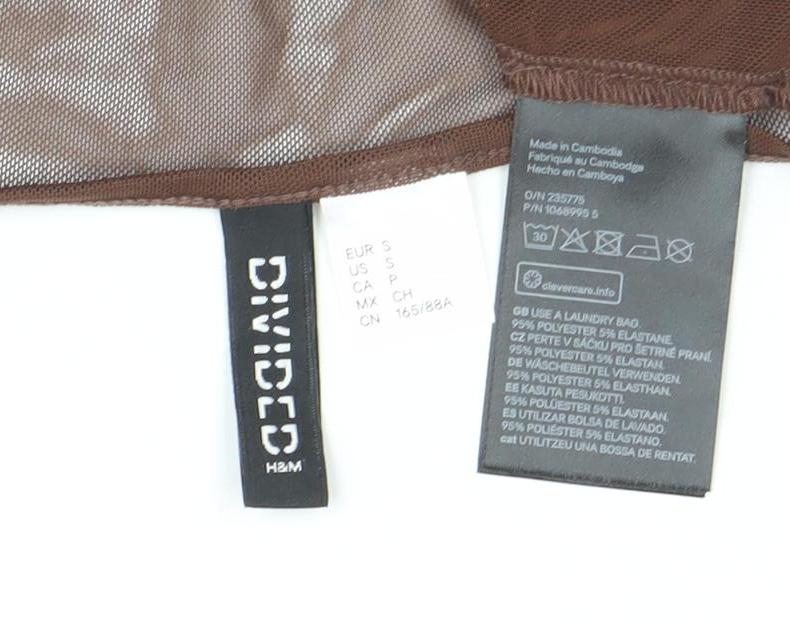 H&M Divided Women’s Brown Mesh Cropped Tie Blouse Long Sleeve Size S