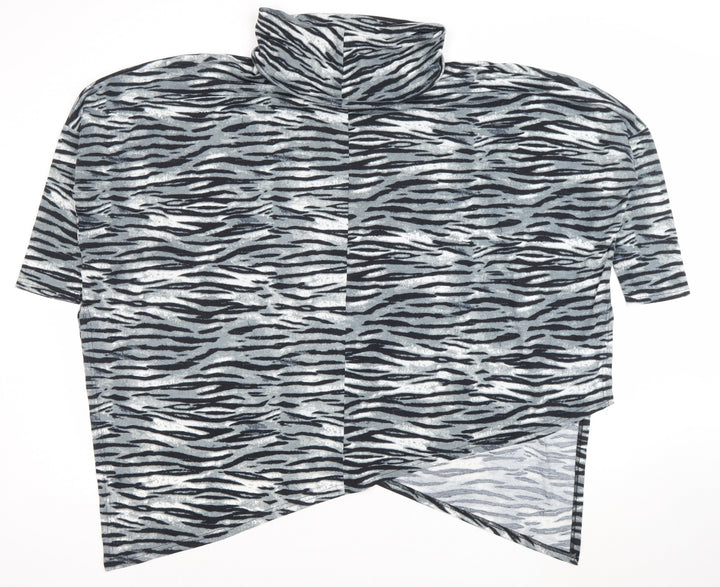 Malissa J Womens Grey Animal Print Roll Neck Tunic Top L