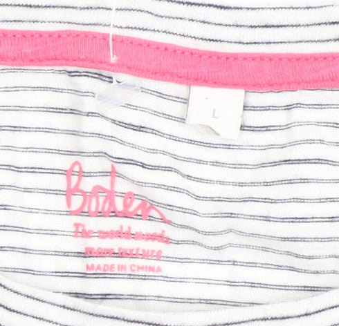 Boden Women’s White Striped Jersey T-Shirt Size L