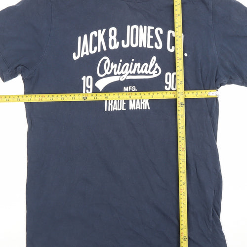 Jack & Jones Mens Blue Originals Graphic Crew Neck Cotton T-Shirt Size M