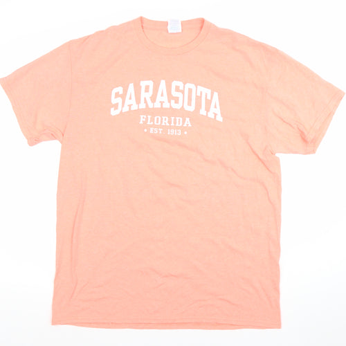 Delta Mens Orange Sarasota Florida Graphic Cotton T-Shirt Size L