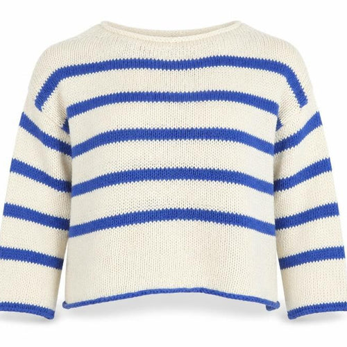 Glossy Paris Womens White Blue Striped Cotton Knit Jumper M