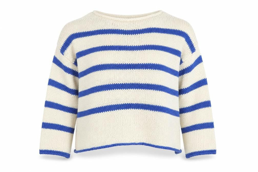 Glossy Paris Womens White Blue Striped Cotton Knit Jumper M
