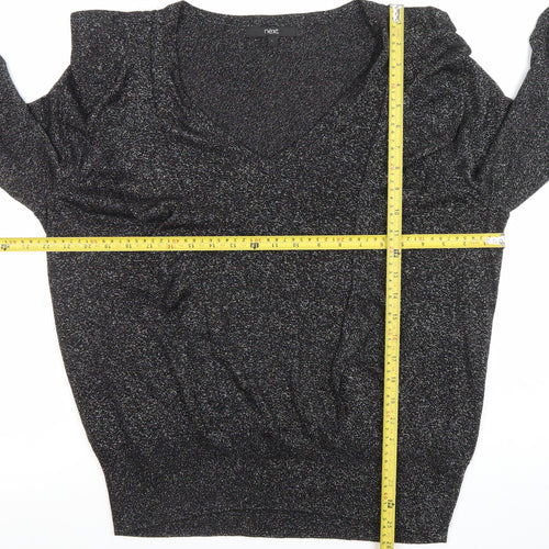 Next Women Black L V-Neck Ruffle Glitter Pullover Jumper