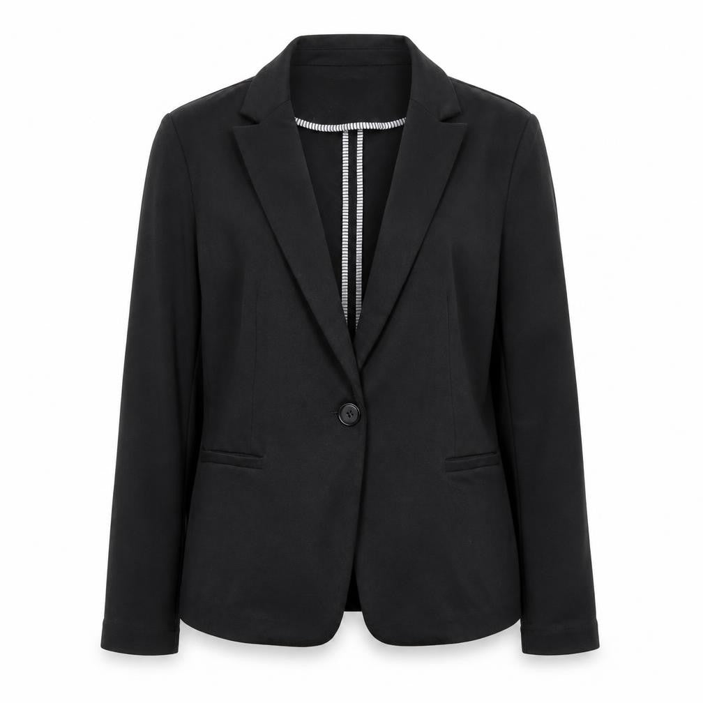 Front view of Olivia Moon Women's Black L Blazer Single-Breasted Stretch Jacket
