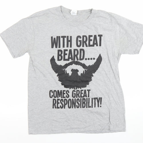 Gildan Men's Grey Funny Beard Graphic Softstyle T-Shirt Size M
