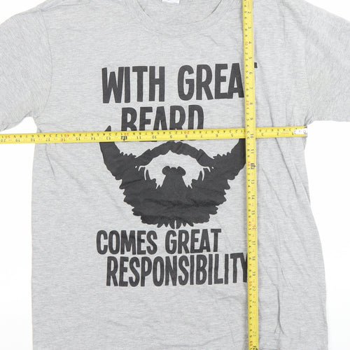 Gildan Men's Grey Funny Beard Graphic Softstyle T-Shirt Size M