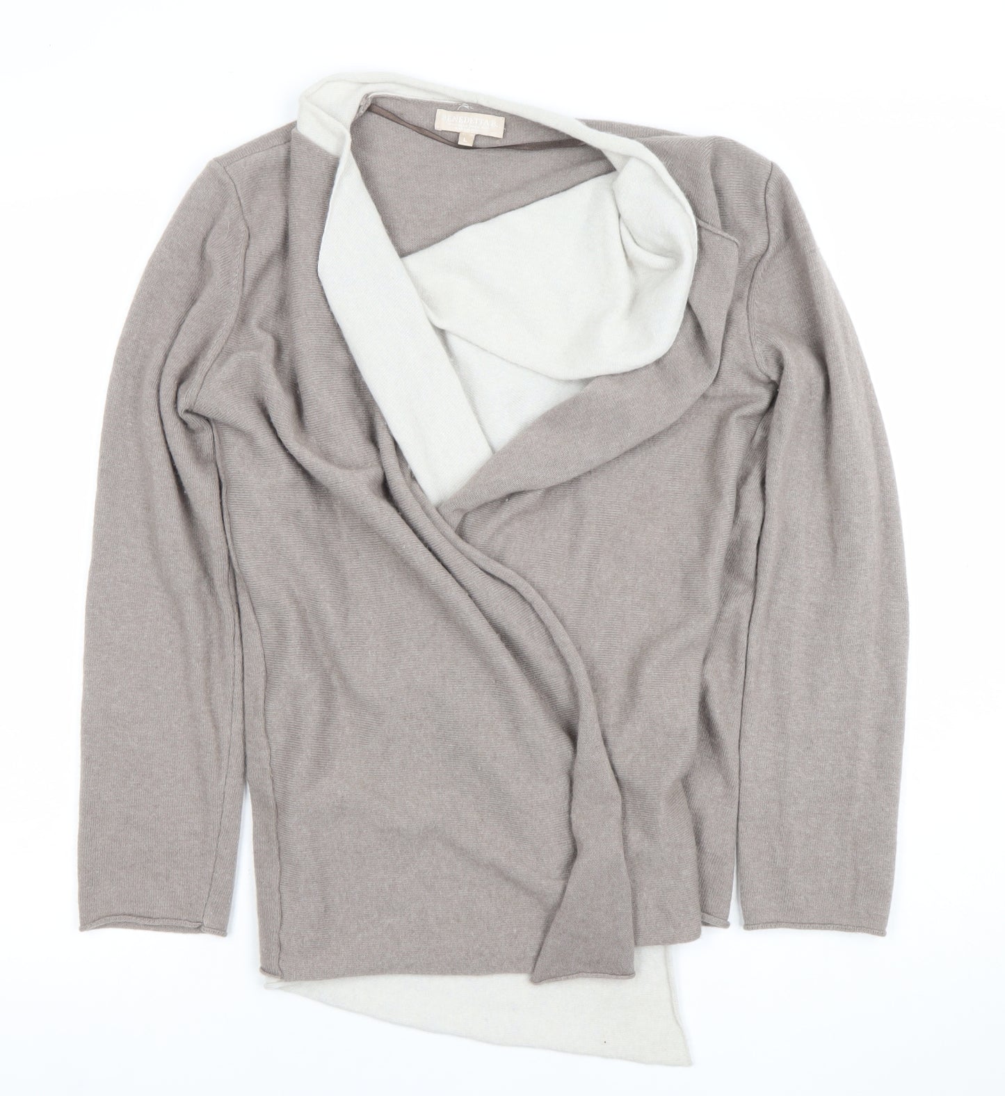 Benetton Women’s Beige Merino Wool Blend Long Sleeve Cardigan L