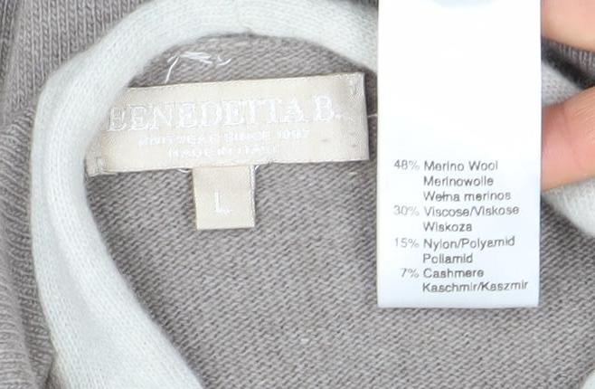 Benetton Women’s Beige Merino Wool Blend Long Sleeve Cardigan L