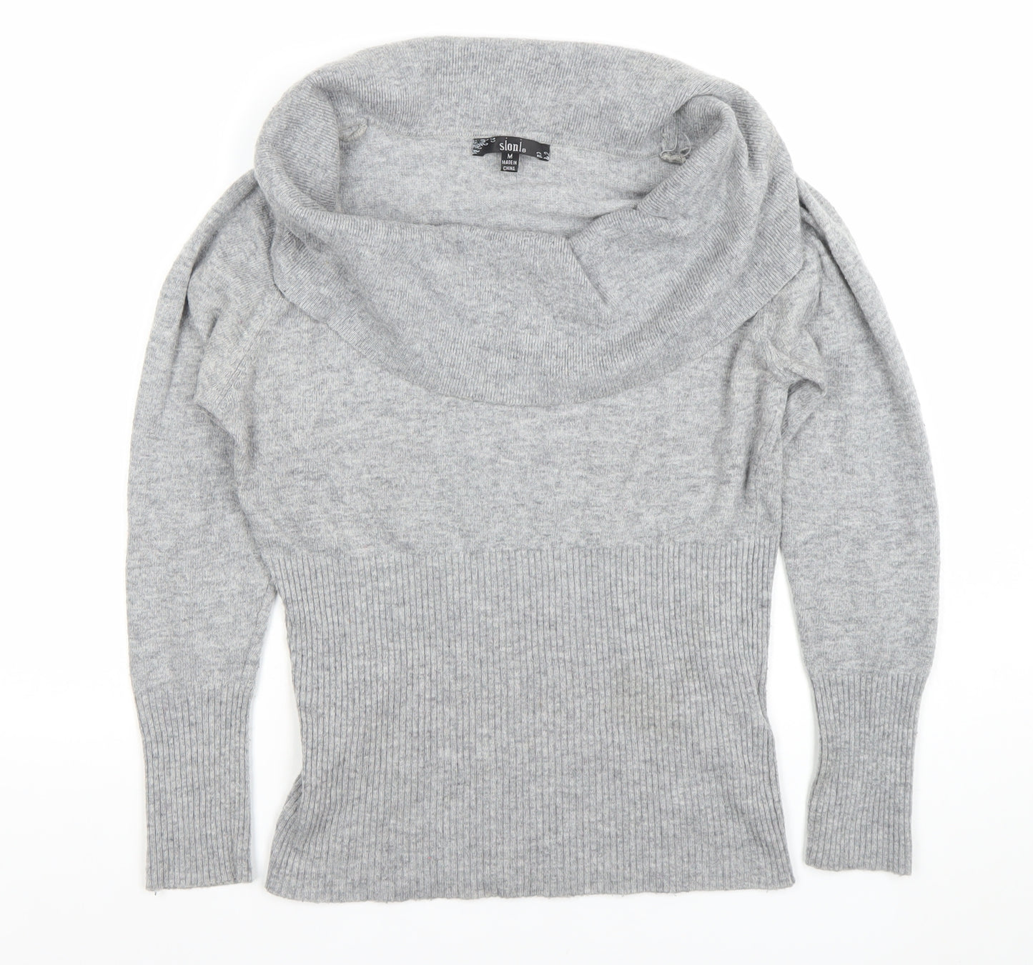 Sioni Women's Grey Cowl Neck Long Sleeve Jumper M Wool Blend