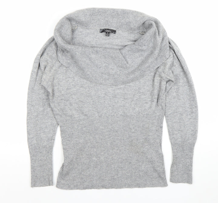 Sioni Women's Grey Cowl Neck Long Sleeve Jumper M Wool Blend