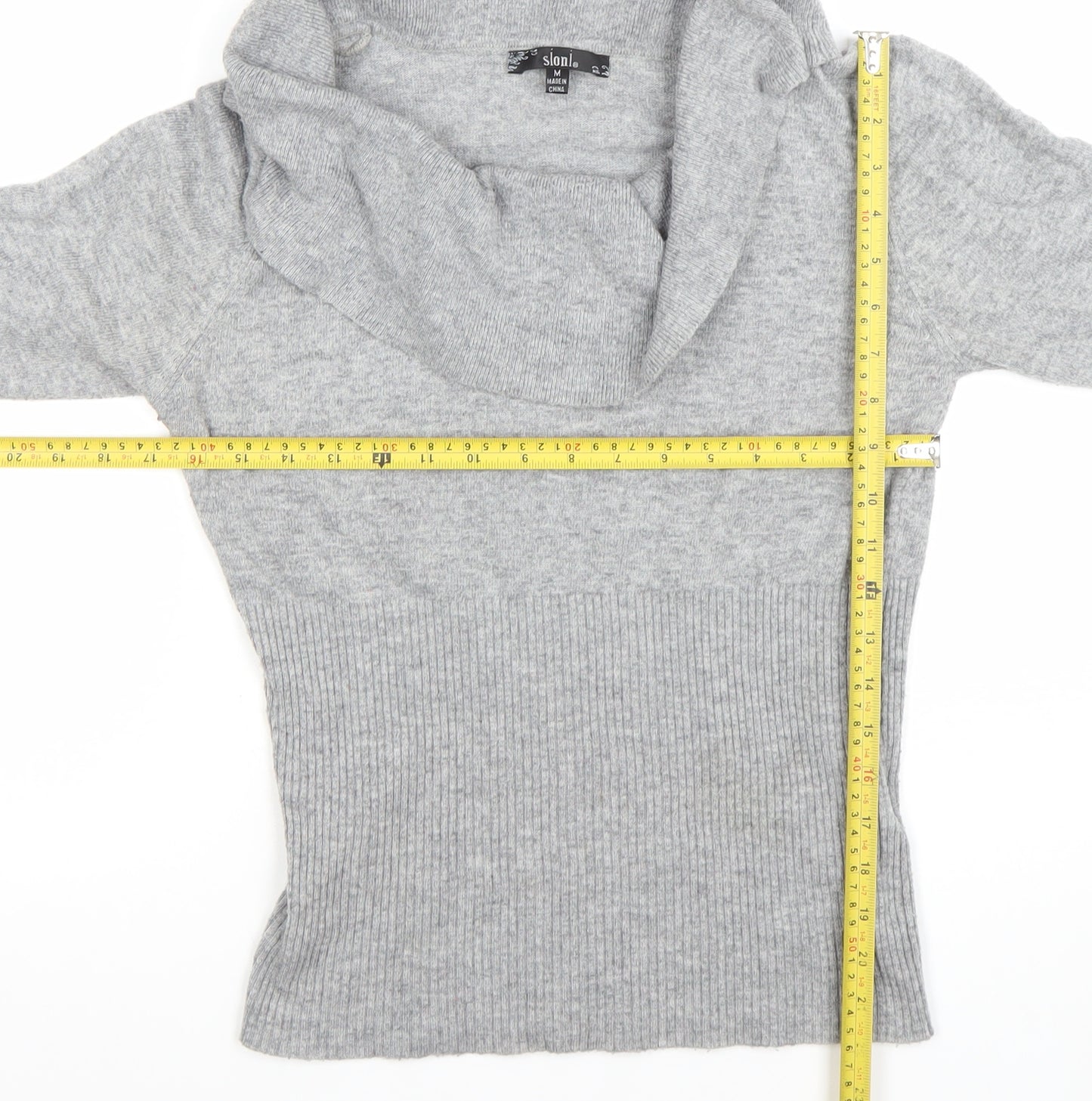 Sioni Women's Grey Cowl Neck Long Sleeve Jumper M Wool Blend