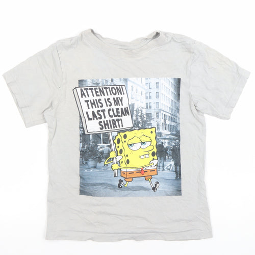 Nickelodeon Boys Grey 5-6 Years SpongeBob Funny Graphic T-Shirt