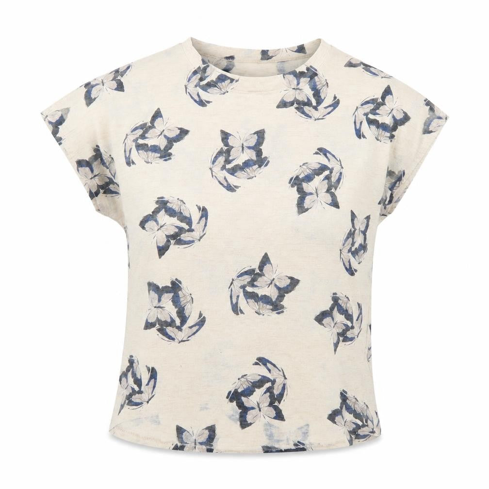 Front view of Apricot Women's Beige Floral Short Sleeve Basic T-Shirt S