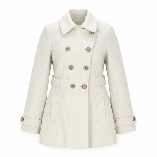 Front view of Dunnes Women’s Ivory Pea Coat, size UK 12, Mid-Length Classic Style