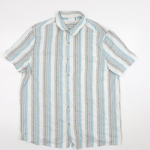 ASOS DESIGN Men's Multicoloured Striped Short Sleeve Cotton Shirt L