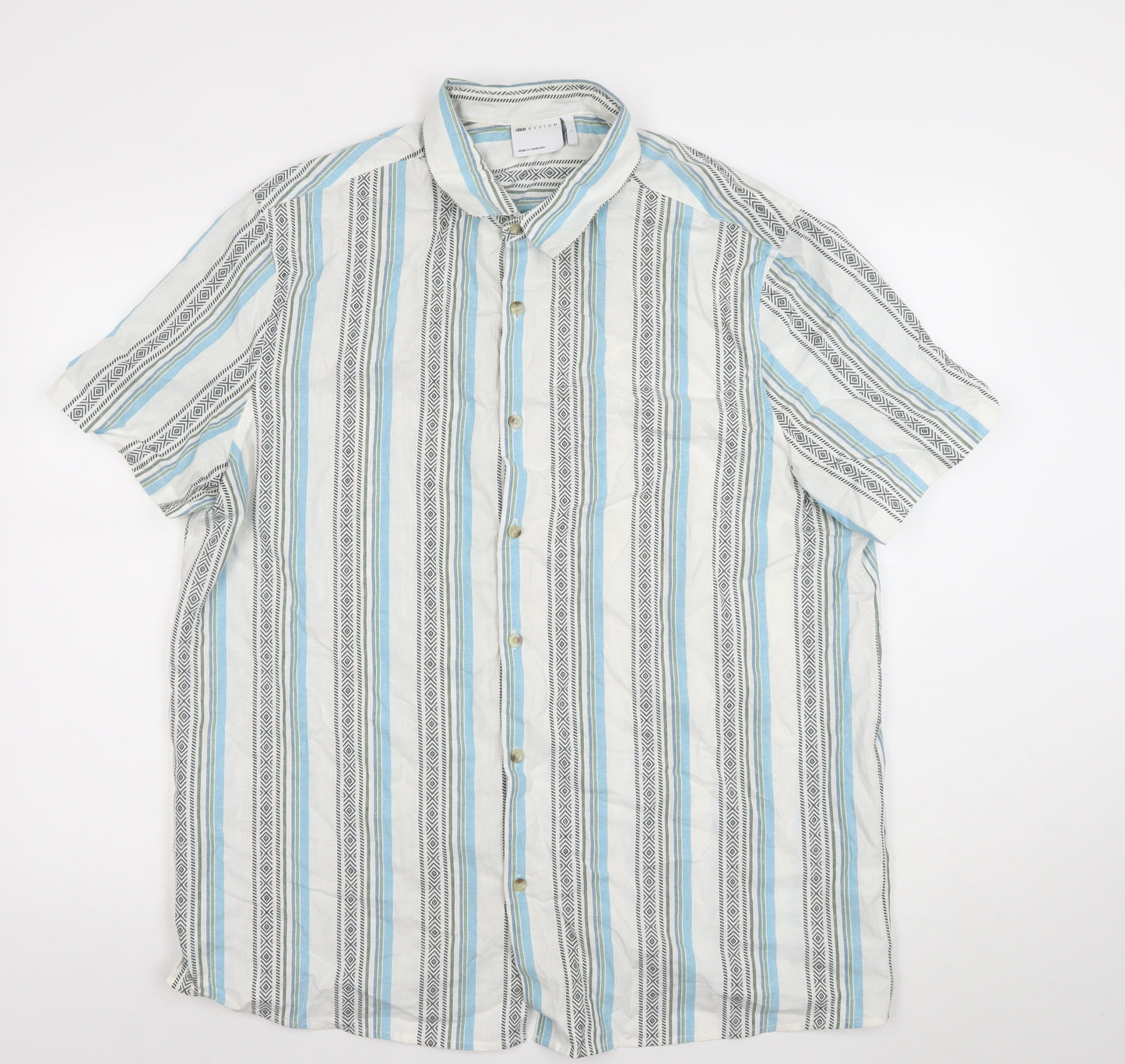 ASOS DESIGN Men's Multicoloured Striped Short Sleeve Cotton Shirt L