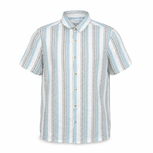 Front view of ASOS DESIGN Men's Multicoloured Striped Short Sleeve Cotton Shirt L
