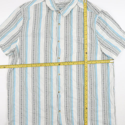 ASOS DESIGN Men's Multicoloured Striped Short Sleeve Cotton Shirt L