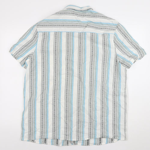 ASOS DESIGN Men's Multicoloured Striped Short Sleeve Cotton Shirt L
