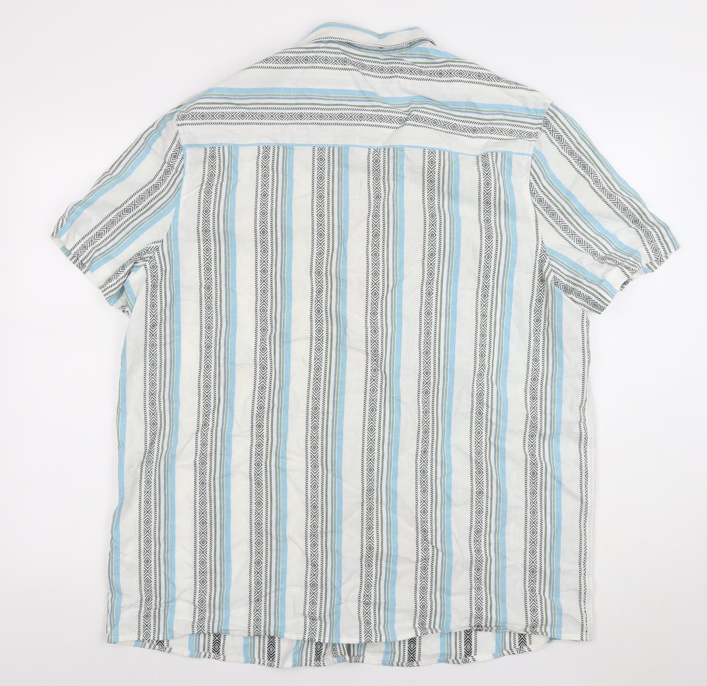 ASOS DESIGN Men's Multicoloured Striped Short Sleeve Cotton Shirt L
