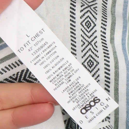 ASOS DESIGN Men's Multicoloured Striped Short Sleeve Cotton Shirt L