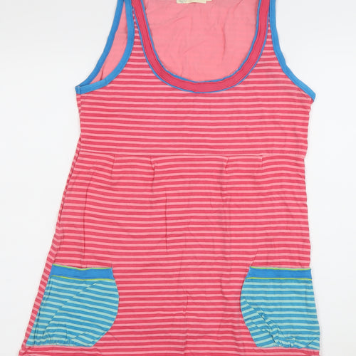 ICHI Women's Pink Striped Cotton Sleeveless Tank Top M