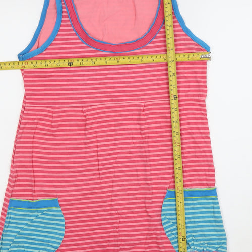 ICHI Women's Pink Striped Cotton Sleeveless Tank Top M