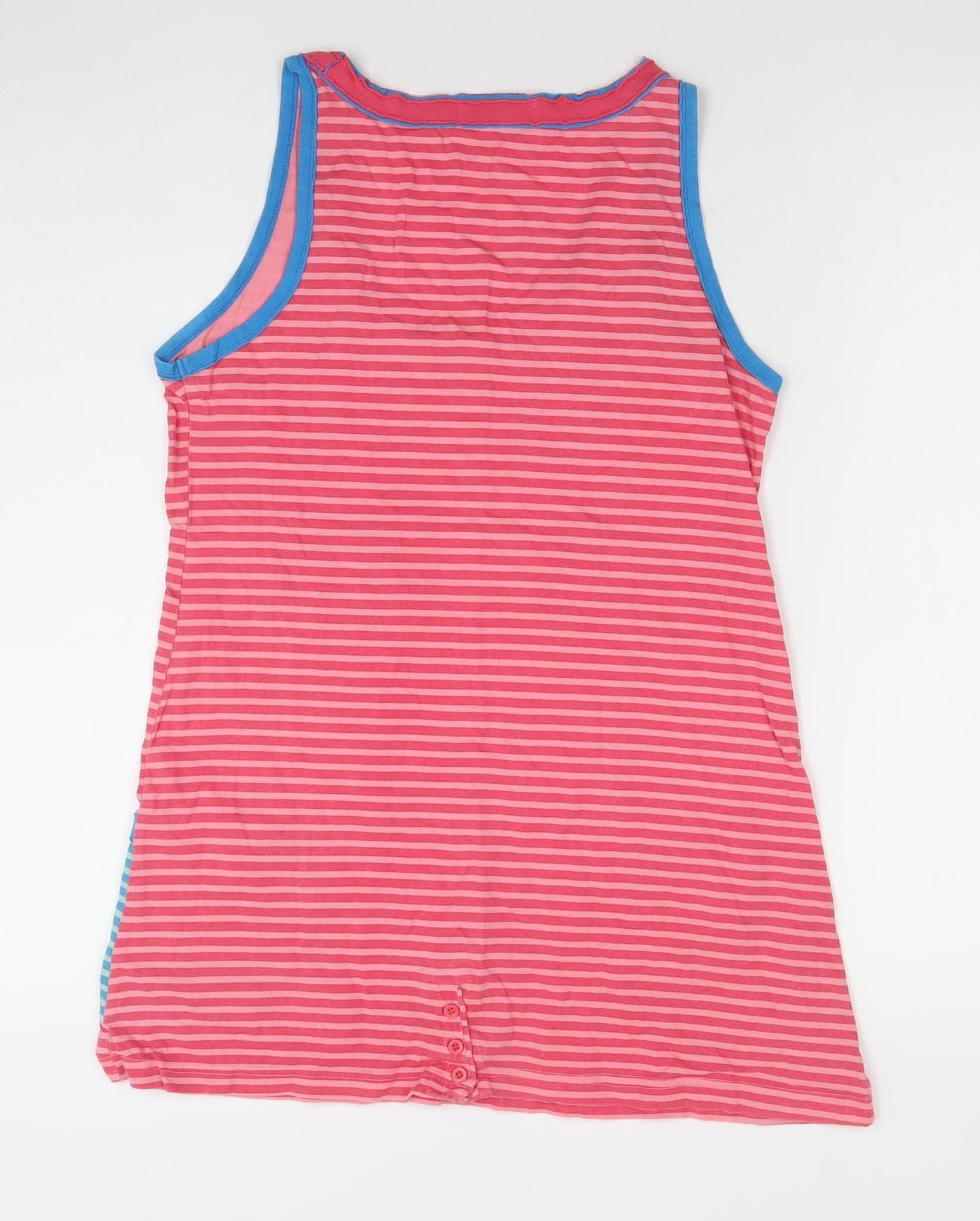 ICHI Women's Pink Striped Cotton Sleeveless Tank Top M
