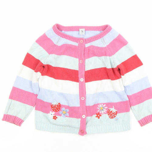 Tu Girls Multicoloured Striped Embroidered Cardigan 3-4 Years Cotton Knit