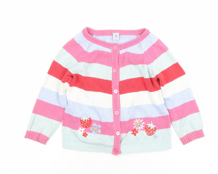 Tu Girls Multicoloured Striped Embroidered Cardigan 3-4 Years Cotton Knit
