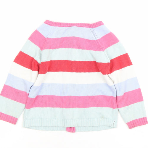 Tu Girls Multicoloured Striped Embroidered Cardigan 3-4 Years Cotton Knit
